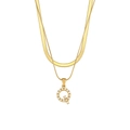 Double layer gold chain necklace featuring a pearl-inlaid letter Q pendant for women - Letter Q