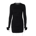 Slim fit long sleeve crew neck dress with ruched side details in black finish - S / Black