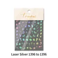 Detalle de pegatinas holográficas plateadas para uñas con motivos florales y láser - to1396 Láser Plata Flor Mariposa