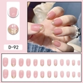Detail of nude pink press-on nails with gold foil french tips in a 24-piece manicure set - Nude Pink Gold Glitter French Edge Style (D-92) / 24 Pcs/Set