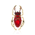 Punk beetle brooch in gold finish with red crystals and colorful rhinestones on white background - Red (B090-A)