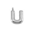 Polished silver stainless steel puffy letter U pendant with shiny bubble design - Silver Letter U