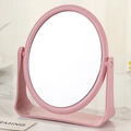Pink round tabletop makeup mirror with adjustable stand made of wheat straw fiber - Pink Oval