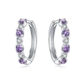 Boucles d'oreilles créoles en argent 925 avec pierres violettes et blanches alternées - Créole avec Incrustation Violette 4050