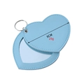 Sky blue heart-shaped PU leather portable makeup mirror with keychain 9cm 29g - Heart-shaped Blue