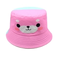 Dettaglio del cappello da sole in cotone rosa con stampa orsetto e cuciture blu - Circonferenza della testa 52cm-54cm / Rosa Scuro e Celeste