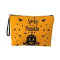 Orange Halloween makeup bag with Spooky Pumpkin print and black zipper handle strap - Pumpkin Letter Print - With Strap (xy-046-2)