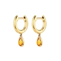 Elegant gold drop earrings with water-drop shaped orange-yellow zircon crystals - Gold Hoop Orange Yellow Teardrop Pendant (JHQ0009-GG-7)