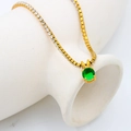 18K gold plated necklace featuring a round green zircon pendant and half-paved diamonds - Zircon Tennis Chain / May-Emerald Green