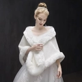 Faux fur bridal shawl in white, soft and thick plush wrap for winter weddings - Flat Fur Large Plus Size