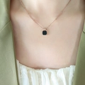 Elegant rose gold bead necklace with black acrylic pendant on model in professional attire - Square Black Acrylic Style (P762) / 39cm+5cm / Rose Gold