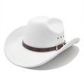 Detail of white felt cowboy hat featuring brown bull head band and metal ventilation eyelets - M (56-58cm) / White