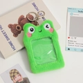 Cute green frog plush card holder keychain with transparent window and metal clip - Green Frog