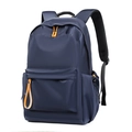 Dark blue waterproof nylon backpack with orange zipper details and breathable mesh straps - Blue
