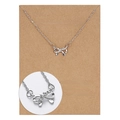 Silver bow pendant necklace with sparkling cubic zirconia on a kraft paper gift card - Silver Bow Zirconia Necklace (NC18Y0493-1)