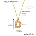 18k gold plated stainless steel letter D pendant necklace with zircon stones - 40+5cm / Gold-D
