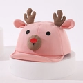 Detail of baby cartoon reindeer baseball cap with 3D antlers and soft cotton fabric - 45-48cm / Pink