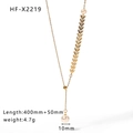 Elegant gold titanium steel Y-necklace with leaf charms and 10mm white pearls - Pearl Leaf Y-Chain Style (HF-X2219)