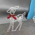 White Christmas reindeer yard ornament with festive red bow and metal cutout design - Large Standing Deer A