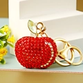 Red apple keychain with sparkling rhinestones and golden hardware for women's bags - Full Rhinestone Apple Red