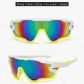 White and yellow sports cycling sunglasses with premium green iridescent lenses for outdoors - White and Yellow Frame Green Mirrored Lens