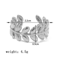 Silver olive leaf open ring in stainless steel with 4.5g weight and 2.2cm diameter - Olive Branch Style (XKR0189) / 2.2cm x 0.9cm / Steel