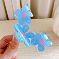 Cute candy-colored blue floral hair claw clip with a matte finish for women's hairstyles - Blue Flower-Large-9cm