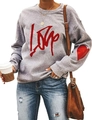 Women's grey Valentine's Day sweatshirt featuring a red Love print and sleeve heart - Grey Art Love