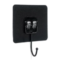 Adhesive black square wall hook with matte finish and heavy-duty metal single hook - Brushed Hook / Black
