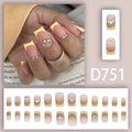 French gradient press-on nails with sparkling rhinestones in a 24-piece square set - French Gradient Light Yellow Rhinestone Style (D751 Glue Type)