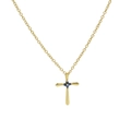 18k gold plated brass cross necklace with four symmetric deep blue birthstones - September-Sapphire