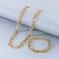 Set minimalista con collana e bracciale a catena da 9mm in acciaio inossidabile oro - Collana 50cm+Bracciale 20cm / Stile Colore Oro (KS217249-KFC)