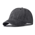Detail of charcoal grey washed cotton short brim baseball cap with vintage distressed texture - Adjustable / Black
