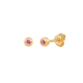 Minimalist round pink zircon stud earrings in gold plating with butterfly backs - Gold Color Pink Zirconia