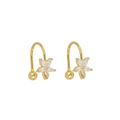 Close-up of golden flower earrings set with clear zircon stones on a white background - Gold Five-Petal Flower Hook (W80204-GG)