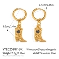 Detailed specs for gold cowboy boot earrings in waterproof hypoallergenic stainless steel - Black Heart Style (YYE025287-BK)