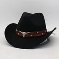Classic black wool felt cowboy hat with silver bull head emblem and studded leather band - Black