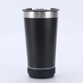 Black 16oz stainless steel travel tumbler with integrated bottom Bluetooth speaker - 16oz / Black (Upgraded with Speaker)