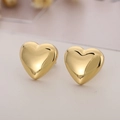 Close-up of polished 18K gold plated stainless steel heart stud earrings for women - Gold Color Earrings (KE58942-Z)