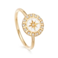 Elegant gold 925 silver ring with white enamel octagon star and zircon pave finish - Style 18/925 Silver White Enamel Star