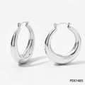 Polished silver stainless steel hollow hoop earrings with thick rounded design PDE1405 - Classic Polished Hoop (PDE1405)