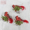 Detailed view of red cardinal bird ornaments with feathers and crystal bases, size 10cm - Set 09 (3Pcs Cardinal Bird Pendants)