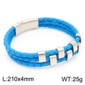 Meerlaagse lichtblauwe gevlochten lederen armband met roestvrijstalen magneetsluiting - Helder Blauw / Zilveren Gesp (KB83971-K)