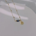 Collana dorata in acciaio inossidabile con pietra naturale blu e pendente occhio greco - Acciaio Inossidabile + Pietra Naturale Blu / Malocchio