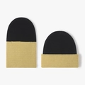 Two-tone black and khaki ribbed knit beanie hat shown unfolded and with a cuff - Color Block Knit Beanie (23B055) / Ginger & Black