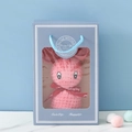 Pink coral fleece towel shaped like a rabbit in a blue gift box with Just for you ribbon - Medium Pink + Grey Circle Gift Box