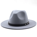 Detail of light gray wool felt fedora featuring black belt with silver metal rivets - M (56-58cm) / Light Gray