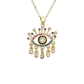 Modische goldene Halskette mit bunten Zirkonia im Evil-Eye-Anhänger Design - Bunter Augenanhänger mit unteren Ringen
