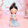 Cute ancient style resin figurine of a Tang Dynasty girl holding a book in pink and blue - Small Reading (1003-6B)