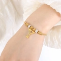 Vergulde kralenarmband met een met kristallen ingelegde letter Y hanger voor dames - Gouden Armband - Letter Y